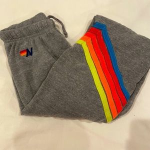 aviator nation heather gray chevron neon rainbow stripe sweatpants